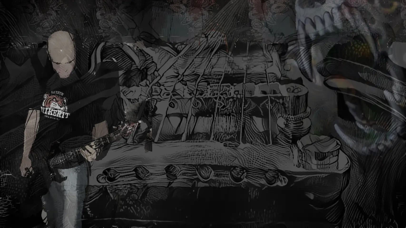 Super artistic image of a guitar and a laptop